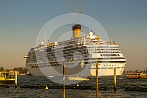 Venice Italy Canal gondola Venezia Italia landmark romantic tourism cruise ship sunset