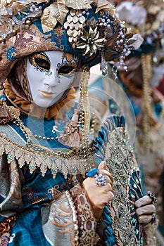 Venice, Italy. Carnival of Venice, beautiful masks at St. Mark`s Square