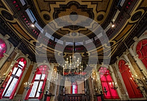 Close up view of the interior of the historic Spanish Synagogue Schola Spagniola, Cannaregio, Venice.