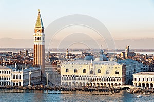 Aerial view of San Marco square in Venice with the Doges` Palace