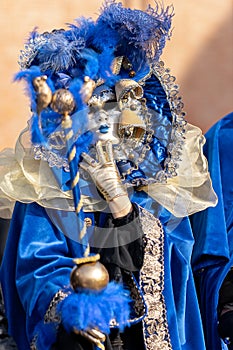 Venice, Italy - February 2022: Carnival Blue mask.