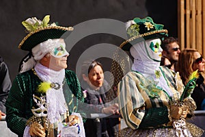 VENICE / ITALY - February 6 2016: Carnival performers participate this event in Piazza San Marco in Venice, Italy. The tradition b