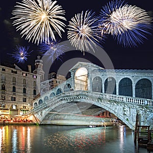 Venice Italy, fireworks over the Rialto bridge photo
