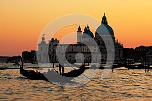 Venice, Italy. Gondola on Grand Canal at sunset