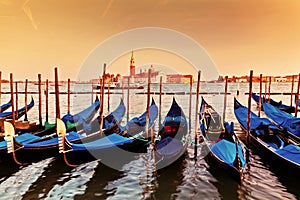 Venice, Italy. Gondolas on Grand Canal at sunset