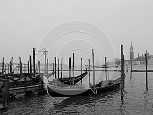 Venice Italy. Gondolas in Grang Canal, San Marco Square with San Giorgio di Maggiore church in the background