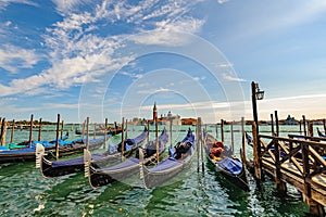 Venice, Italy, Gondolas parked in Grand Canal