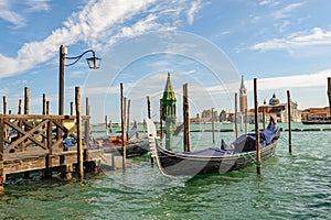 Venice, Italy, Gondolas parked in Grand Canal