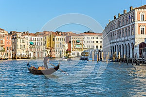 Venice, Italy: Gondolier on Grand Canal near Rialto Fish Market