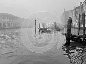 Venice, Italy, January 27, 2020 Grand Canal on a foggy day