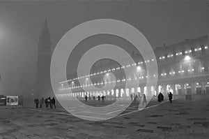 Venice, Italy, January 27, 2020 Piazza San Marco with fog