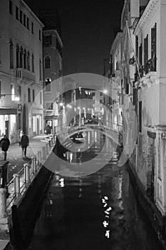 Venice, Italy, January 28, 2020 typical canal of Venice at night