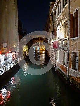 Venice, Italy, January 28, 2020, Venice canal at night