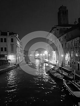 Venice, Italy, January 28, 2020, Venice canal at night