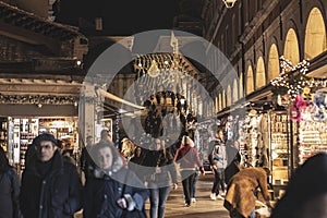 Crowd of people in Venice scene at night