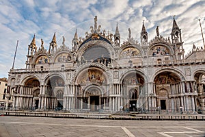 St. Mark Cathedral Basilica In St. Mark Square Of Venice, Italy