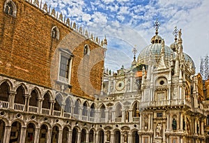 Venice, Italy. Doge palace Palazzo Ducale inside view and San Marco Cathedral