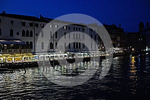 VENICE, ITALY - Jun 17, 2018: Restaurants on Grand Canal, Venice, Italy