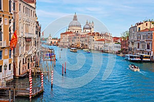 Venice Italy landscape. Beautiful view on Grand Canal with Basilica di Santa Maria della Salute