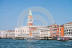 VENICE, ITALY - MAR 23, 2014: City view with landmarks and boats