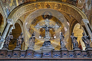Interior of the medieval Patriarchal Cathedral Basilica of Saint Mark, Venice, Italy