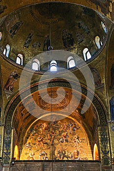 Interior of the medieval Patriarchal Cathedral Basilica of Saint Mark, Venice, Italy