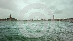 VENICE, Italy - May 2019: Stormy weather. rain and waves. Slow motion