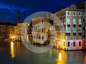 Venice, Italy - 20 May 2105: Night view of the Grand Canal