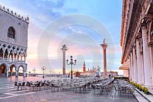 Venice, Italy. Morning in Venice, San Marco Square. inscription in Italian: gondola service