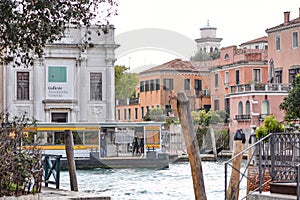 Venice, Italy - 14 Nov, 2022: Accademia Vaporetto station on the Grand Canal