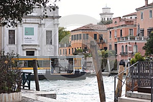 Venice, Italy - 14 Nov, 2022: Accademia Vaporetto station on the Grand Canal