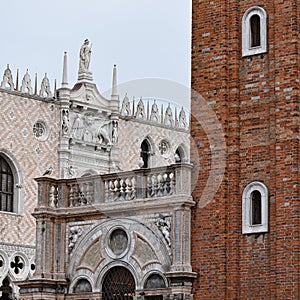 Venice, Italy - 15 Nov, 2022: Exterior of the Doge's Palace and Piazza San Marco