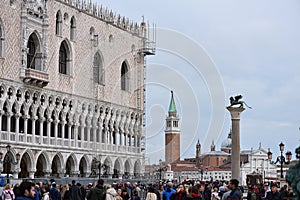 Venice, Italy - 15 Nov, 2022: Exterior of the Doge's Palace and Piazza San Marco