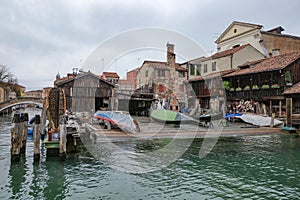 Venice, Italy - 14 Nov, 2022: Gondola workshop of Squero San Trovaso