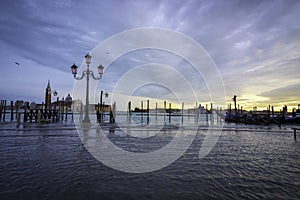 VENICE, ITALY - November 17, 2017: flood acqua alta in Venice, Italy. Venice high water. Natural disaster