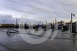 VENICE, ITALY - November 17, 2017: St. Marks Square Piazza San Marco during flood acqua alta in Venice, Italy. Venice high