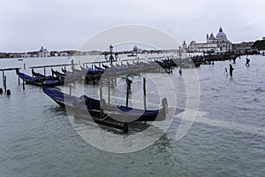 VENICE, ITALY - November 24, 2019: St. Marks Square Piazza San Marco during flood acqua alta in Venice, Italy. Venice high