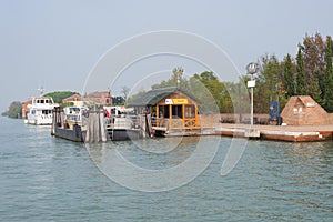 Venice, Italy Oct 29 2019: Torcello city island of Venice public boat transport stop, vaporetto system station