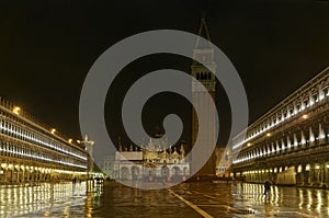 Venice, Italy - Piazza San Marco and Campanile by night