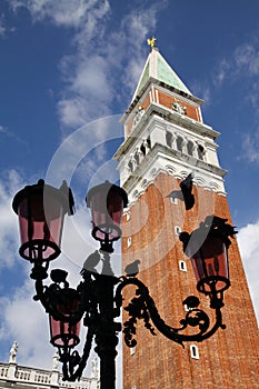 Venice Italy- Pigeons Lampost Campanile photo