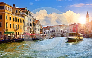 Venice Italy. Rialto Bridge on Grand canal of Venezia