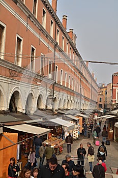 Venice Italy rialto bridge market crouded cityscape