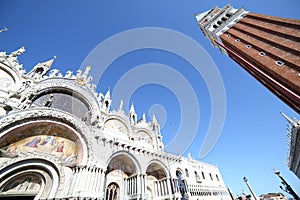 Saint Mark Basilica and the Campanile in Venice Italy in a sing photo