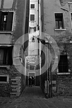 VENICE, ITALY - Sep 23, 2016: narrow lane downtown Venice, Italy, with laundry drying in the sun