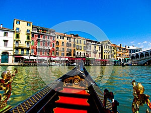 VENICE, ITALY - SEPTEMBER 19. 2018: Gondola boat trip on venetian grand and small chanels