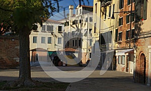 Venice, Italy: Main square and apartments in Venice`s Jewish Ghetto or Campo del Ghetto Novo