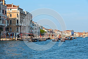 Venice, Italy - September 15, 2019: Picturesque Grand Canal with gondolas and vaporetto in Venice, Italy
