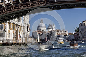 View on Ponte dell'Accademia (Accademia Bridge) on Grand Canal, Venice, Italy