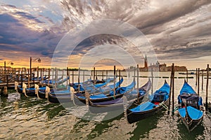 Venice Italy sunrise with Gondola boat
