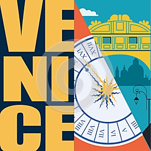 Venice, Italy vector illustration, postcard. Travel to Venice modern flat graphic design